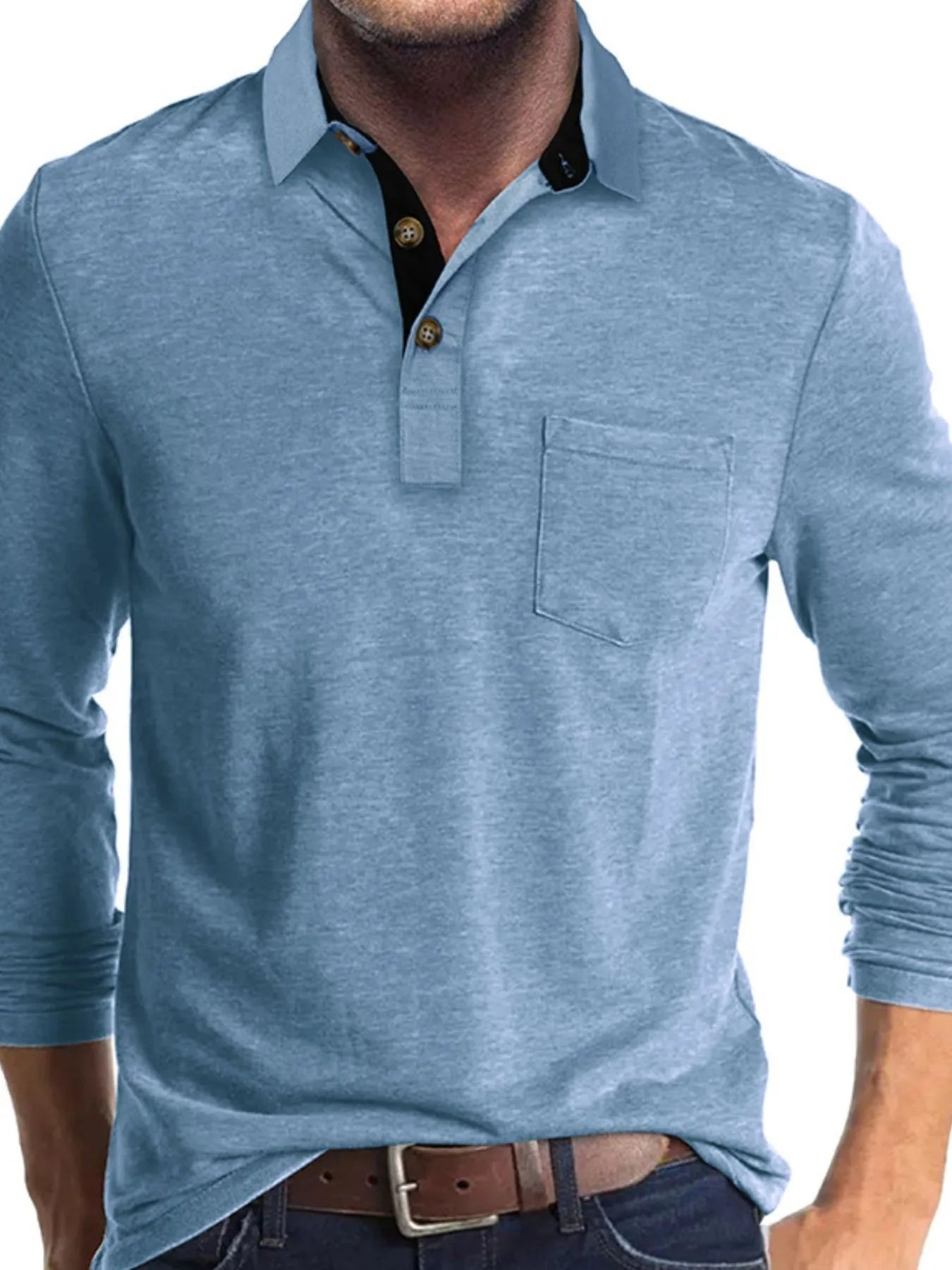 Men's Full Size Long Sleeve Pocket Polo Shirt Plus Size - Premium Men's Polo shirt from Trendsi - Just $41.99! Shop now at Handbags Specialist Headquarter