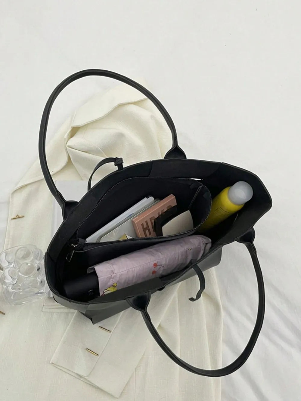 PU Leather Woven Handbag and Clutch Set - Premium handbags from Trendsi - Just $21.99! Shop now at Handbags Specialist Headquarter