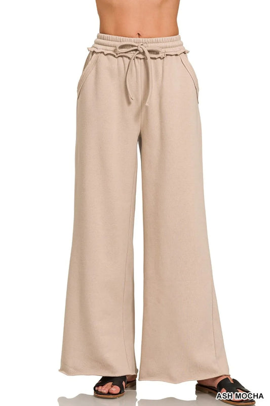 Zenana Fleece Exposed Seam Wide Leg Sweatpants - Premium Women Pants from Trendsi - Just $28.99! Shop now at Handbags Specialist Headquarter