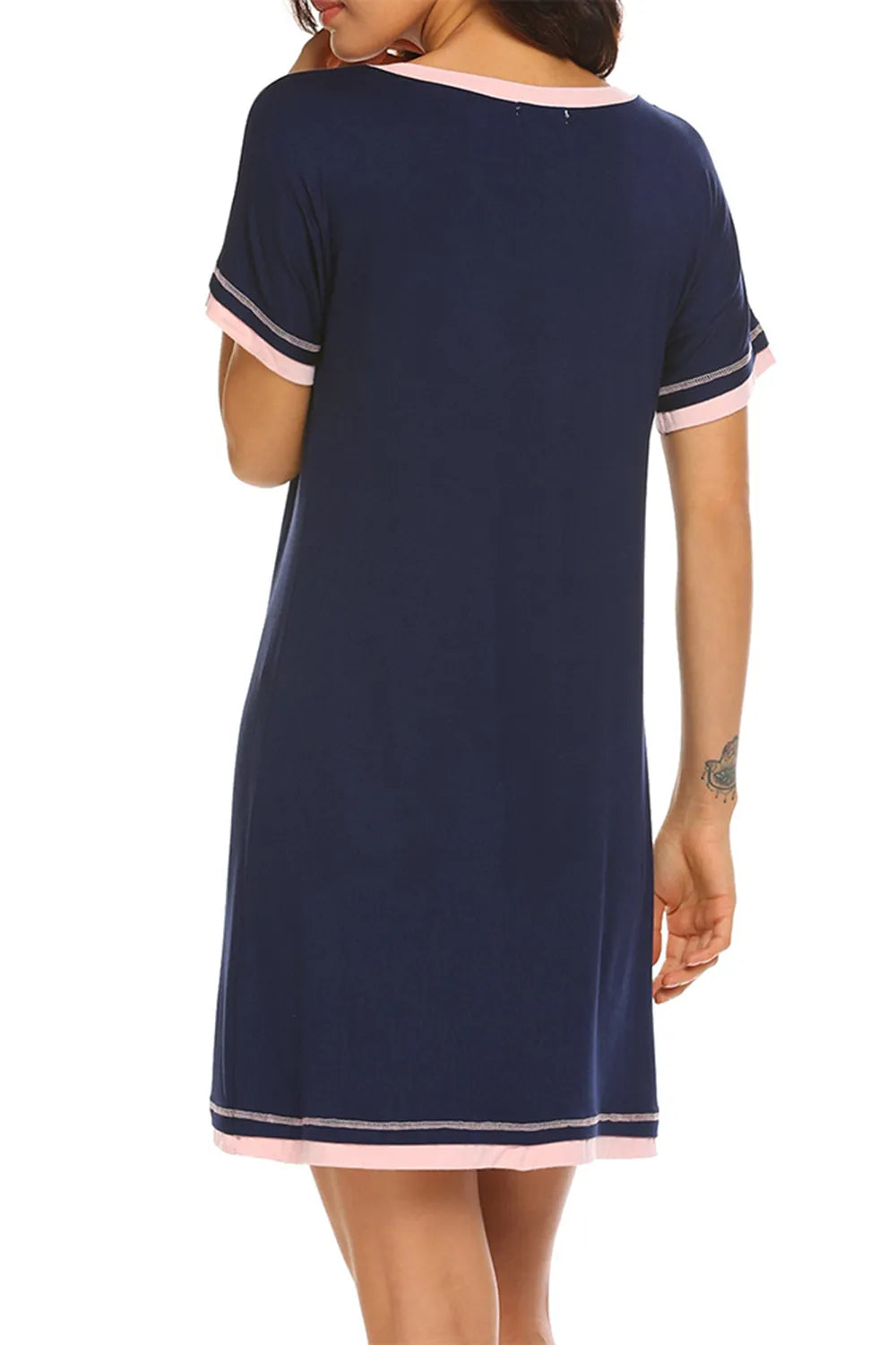 Contrast Trim Short Sleeve Lounge Dress - Premium Sleepwear from Trendsi - Just $26! Shop now at Handbags Specialist Headquarter