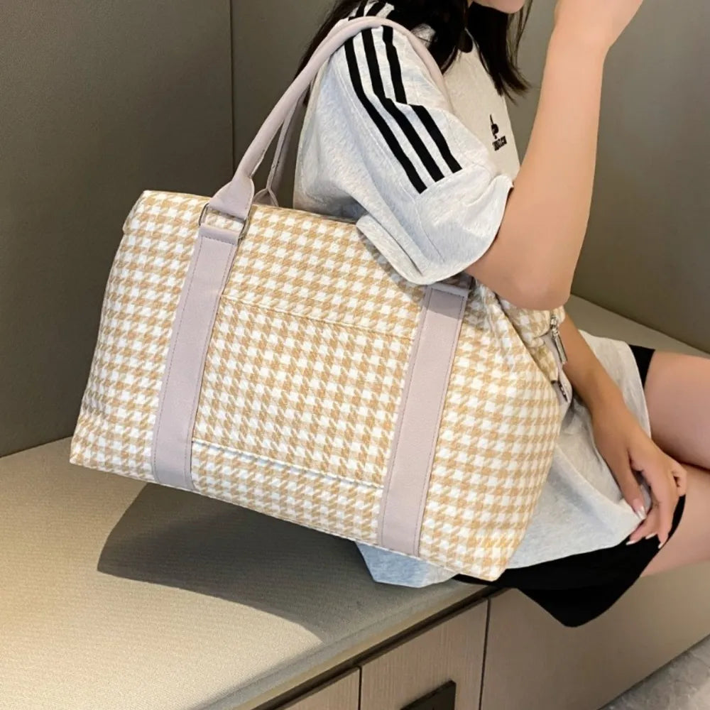 Houndstooth Canvas Travel Bag - Premium travel-bag from Trendsi - Just $44.99! Shop now at Handbags Specialist Headquarter