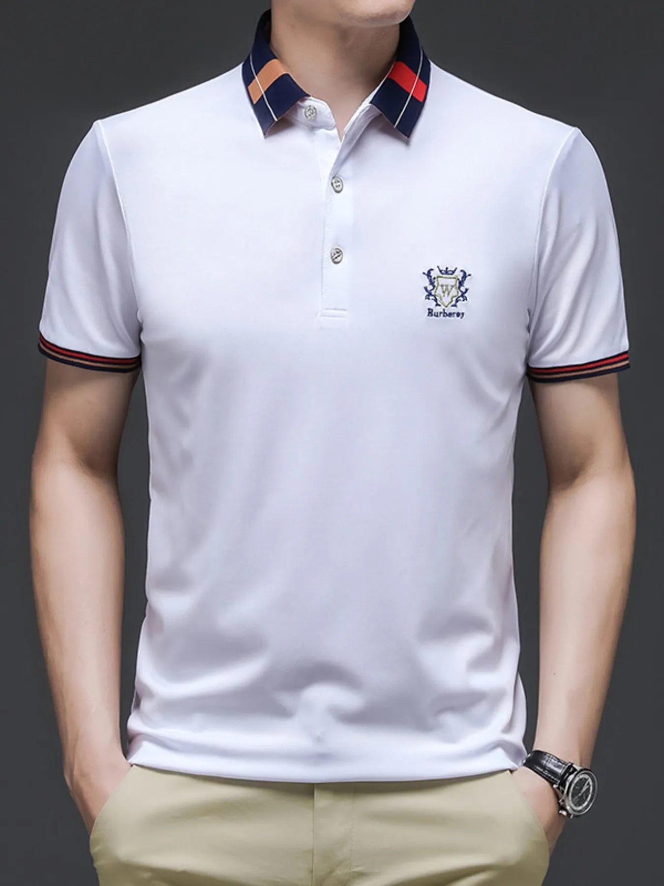 Men's Plus Size Short Sleeve Contrast Collar Polo Shirt - Premium Men's Polo shirt from Trendsi - Just $36.99! Shop now at Handbags Specialist Headquarter