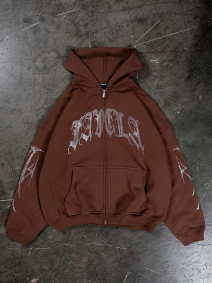 Men's Rhinestone Letter Zip Up Long Sleeve Hoodie - Premium Men's Sweatshirts from Trendsi - Just $31.02! Shop now at Handbags Specialist Headquarter