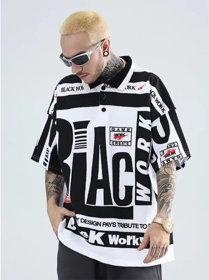 Men's Plus Size Letter Print Half Sleeve Polo Shirt - Premium Men's Polo shirt from Trendsi - Just $23.99! Shop now at Handbags Specialist Headquarter