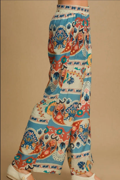 Umgee Full Size Wide Leg Border Print Pants Plus Size - Premium Dresses from Trendsi - Just $48.99! Shop now at Handbags Specialist Headquarter