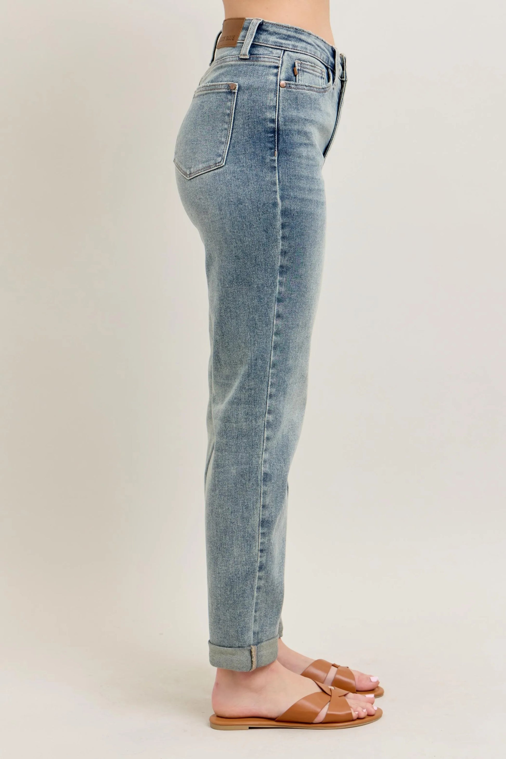 Judy Blue Full Size Hw Vintage Wash Double Roll Cuff Bf Jeans Plus Size - Premium Women / Jeans & Denim from Trendsi - Just $65.99! Shop now at Handbags Specialist Headquarter