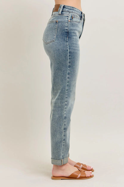 Judy Blue Full Size Hw Vintage Wash Double Roll Cuff Bf Jeans Plus Size - Premium Women / Jeans & Denim from Trendsi - Just $65.99! Shop now at Handbags Specialist Headquarter