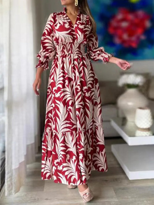 Printed Flounce Sleeve Maxi Dress - Premium Maxi Dress from Trendsi - Just $48.99! Shop now at Handbags Specialist Headquarter