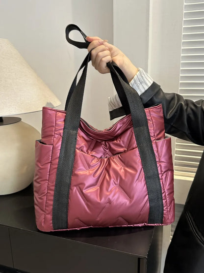 Solid Color Tote Bag with Side Pockets - Premium Tote Bag from Trendsi - Just $39.99! Shop now at Handbags Specialist Headquarter