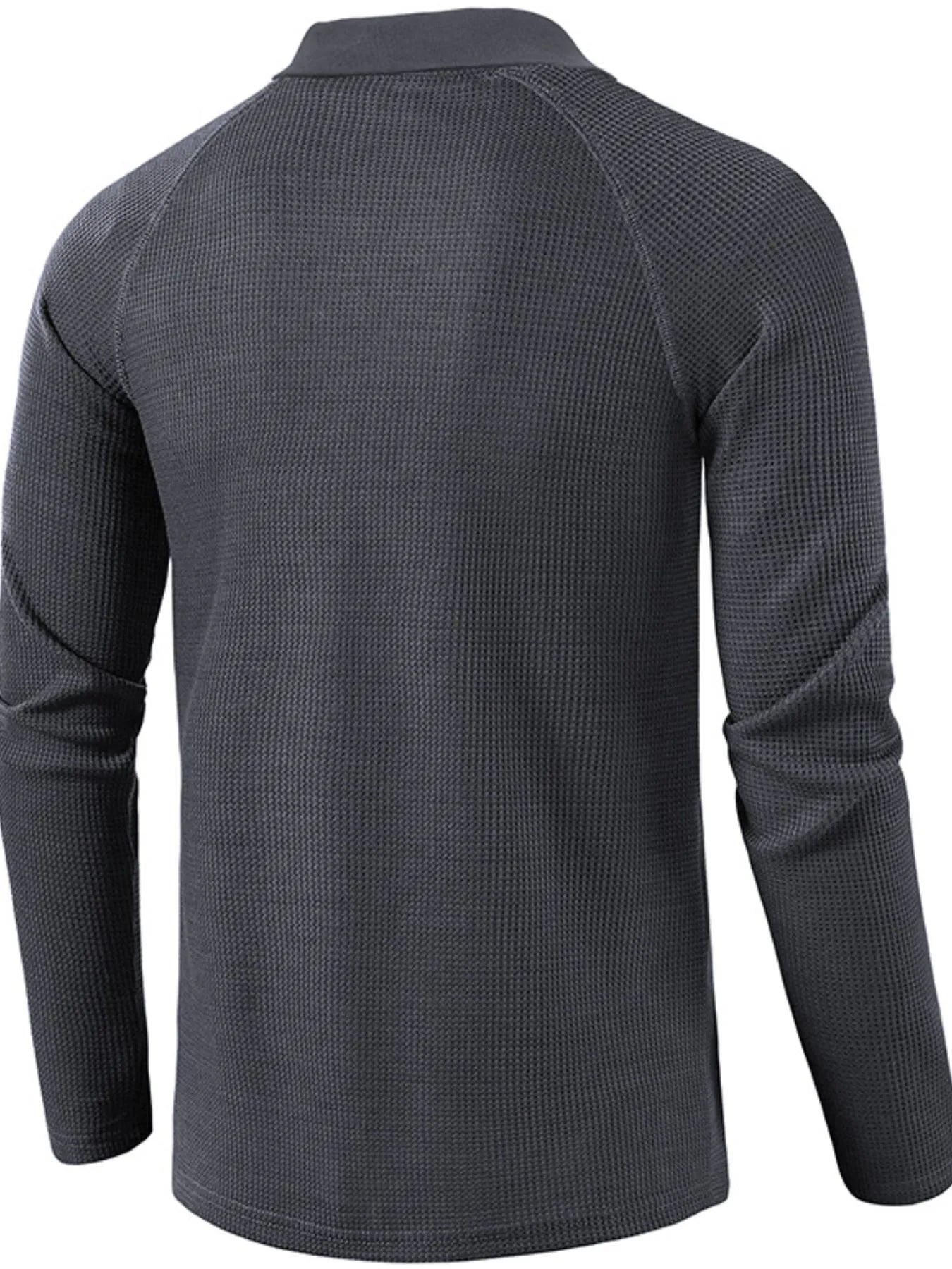 Men's Long Sleeve Textured Polo - Premium Men's Polo shirt from Trendsi - Just $40.99! Shop now at Handbags Specialist Headquarter