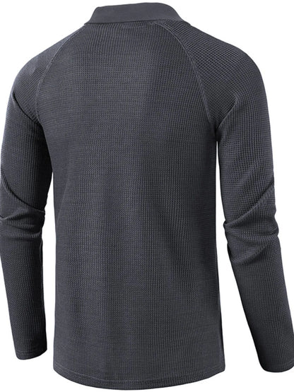 Men's Long Sleeve Textured Polo - Premium Men's Polo shirt from Trendsi - Just $40.99! Shop now at Handbags Specialist Headquarter