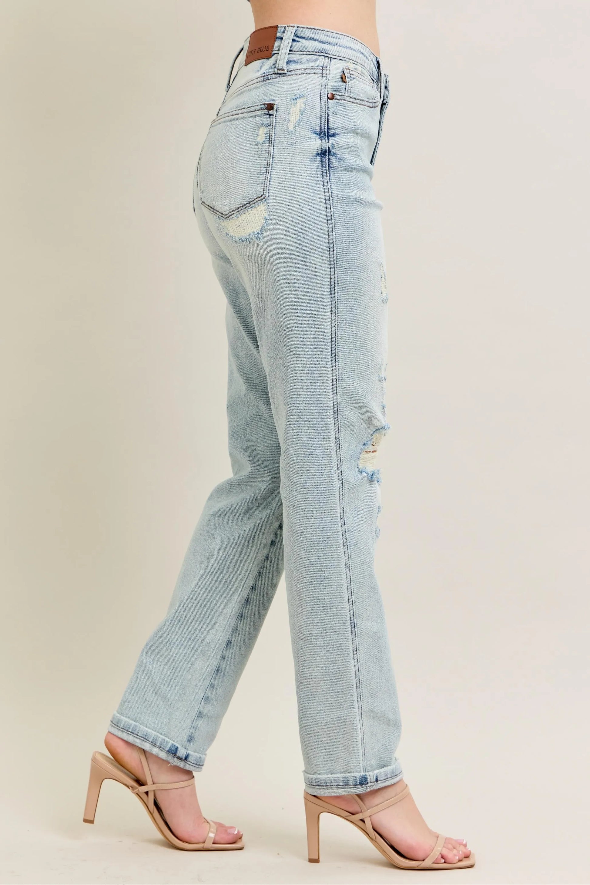 Judy Blue Full Size Mr Repair Stitch Detail Destroy Single Cuff Bf Jeans Plus Size - Premium Women / Jeans & Denim from Trendsi - Just $70.99! Shop now at Handbags Specialist Headquarter
