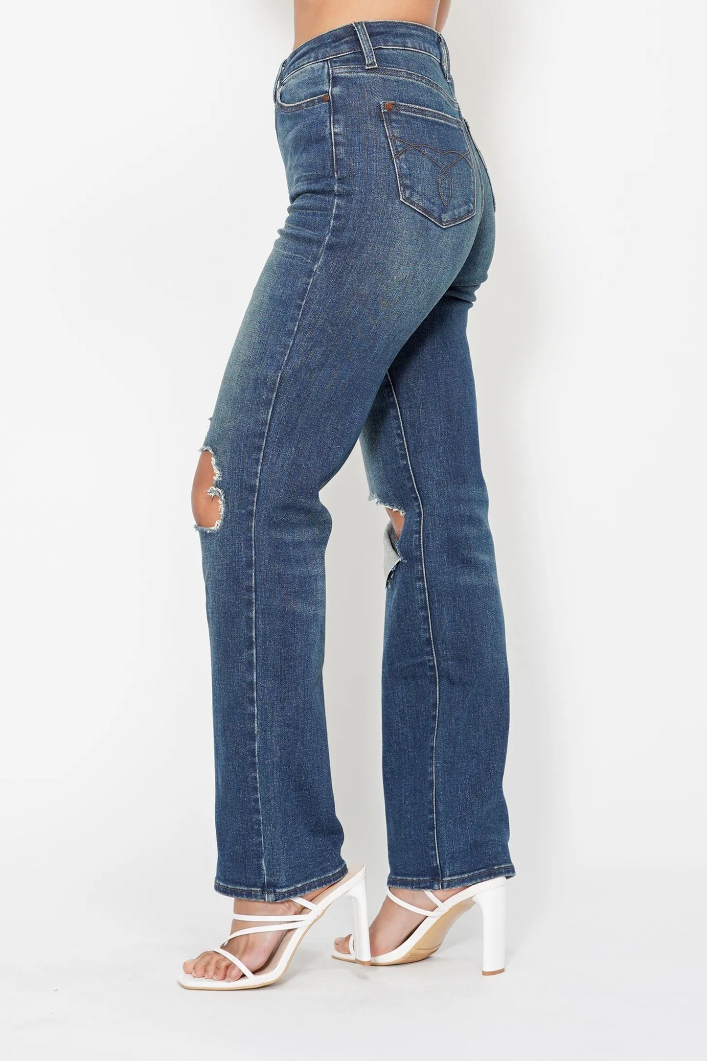 Judy Blue Full Size Hw Ripped Knee Dad Jeans Plus Size - Premium Women / Jeans & Denim from Trendsi - Just $67.99! Shop now at Handbags Specialist Headquarter