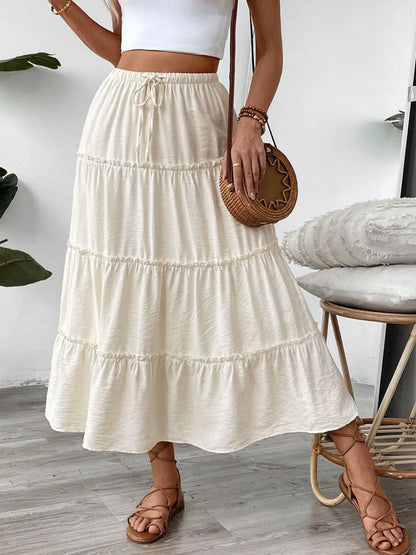 Drawstring Frill Tiered Skirt - Premium Skirts from Trendsi - Just $35.99! Shop now at Handbags Specialist Headquarter