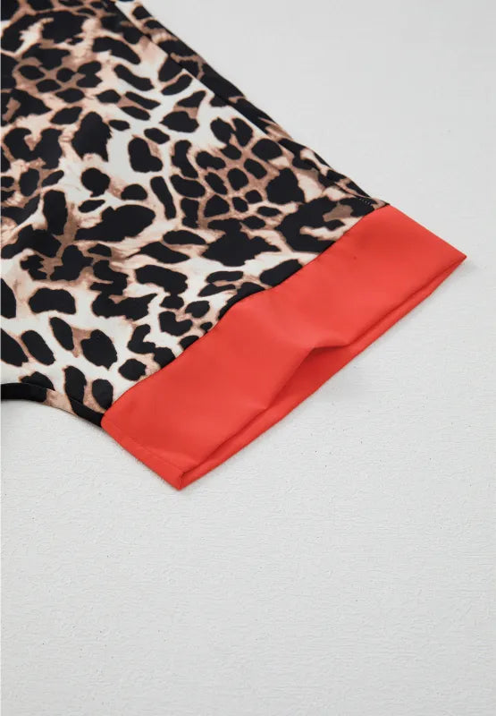 Contrast Trim Leopard Round Neck Top and Pants Lounge Set - Premium Sleepwear from Trendsi - Just $53.99! Shop now at Handbags Specialist Headquarter