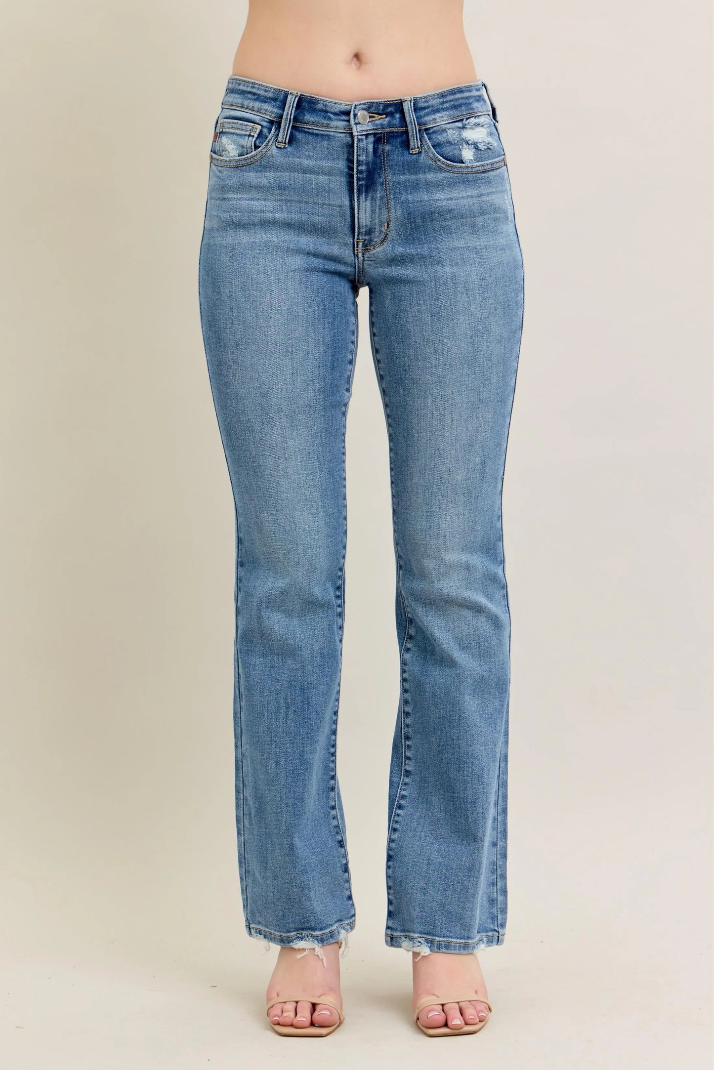 Judy Blue Full Size Mid Rise Wash Destroy Hem Bootcut Jeans Plus Size - Premium Women / Jeans & Denim from Trendsi - Just $66.99! Shop now at Handbags Specialist Headquarter