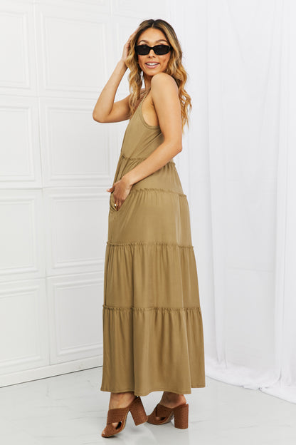 Zenana Full Size Spaghetti Strap Tiered Dress with Pockets in Khaki - Premium Dresses from Trendsi - Just $21.99! Shop now at Handbags Specialist Headquarter