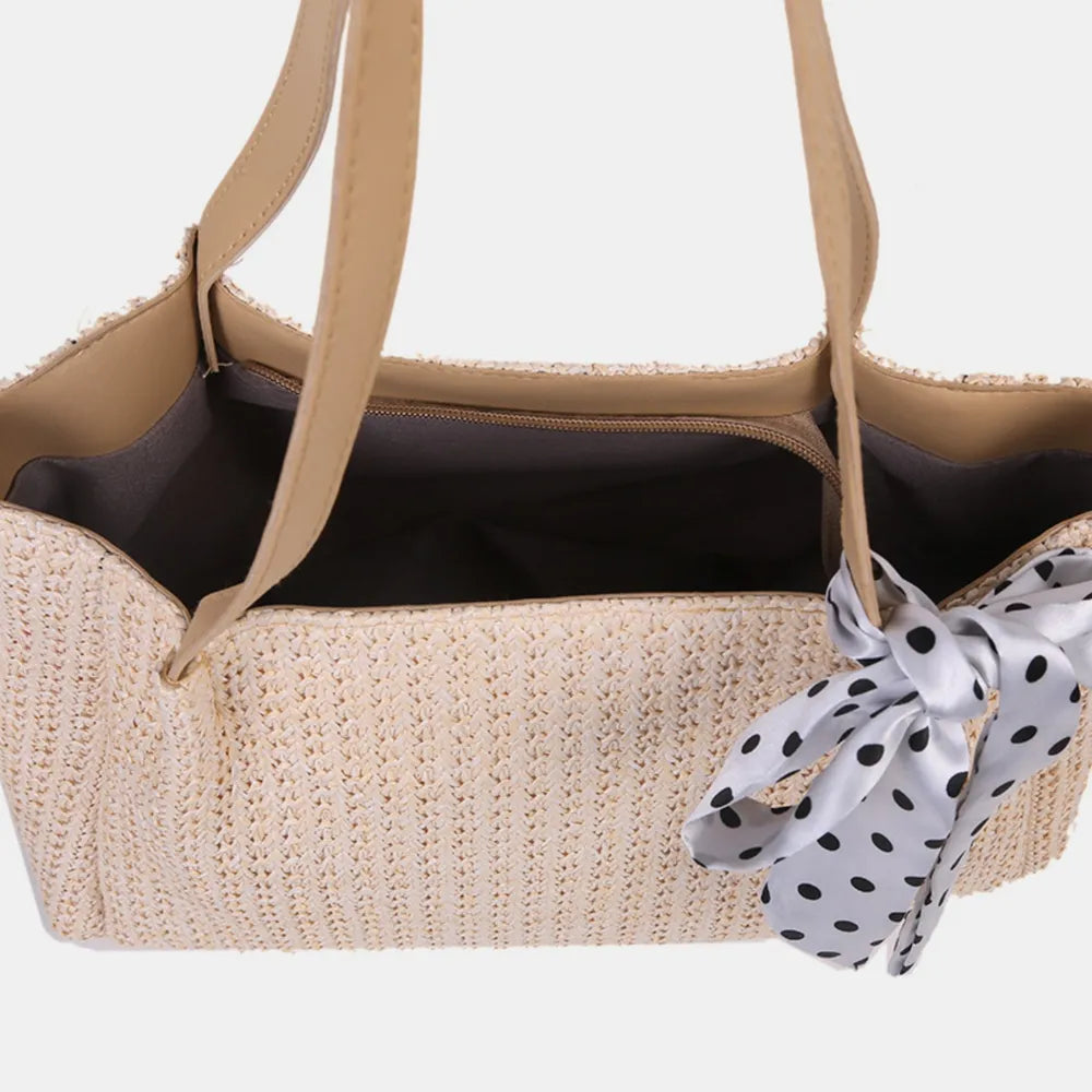 Straw Woven Leather Strap Handbag - Premium Handbags from Trendsi - Just $24.99! Shop now at Handbags Specialist Headquarter