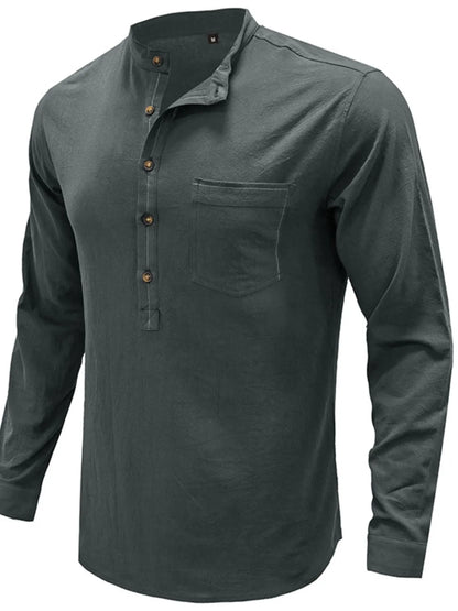 Men's Button Detail Long Sleeve Polo Shirt - Premium Men's Polo shirt from Trendsi - Just $43.99! Shop now at Handbags Specialist Headquarter