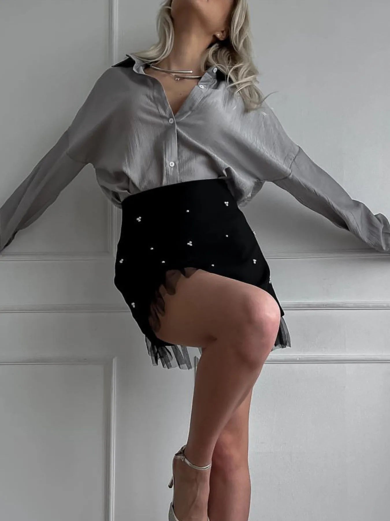 Tulle Hem Mini Skirt - Premium Skirts from Trendsi - Just $36.99! Shop now at Handbags Specialist Headquarter