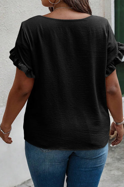 Plus Size Ruffled Round Neck Short Sleeve Blouse - Premium Plus Size Shirts from Trendsi - Just $20! Shop now at Handbags Specialist Headquarter