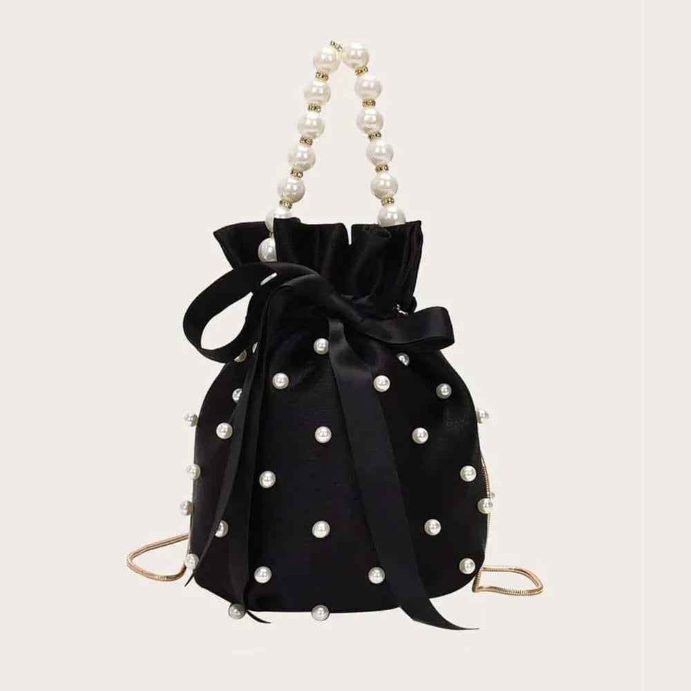 Pearl Detail Solid Color Bucket Bag - Premium Crossbody Bag from Trendsi - Just $27.99! Shop now at Handbags Specialist Headquarter