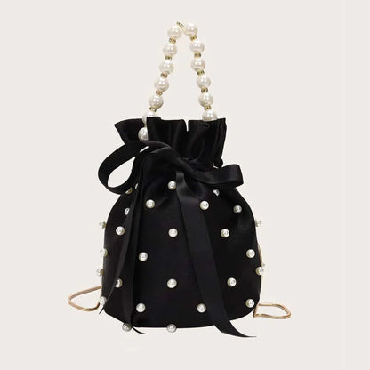 Pearl Detail Solid Color Bucket Bag - Premium Crossbody Bag from Trendsi - Just $27.99! Shop now at Handbags Specialist Headquarter