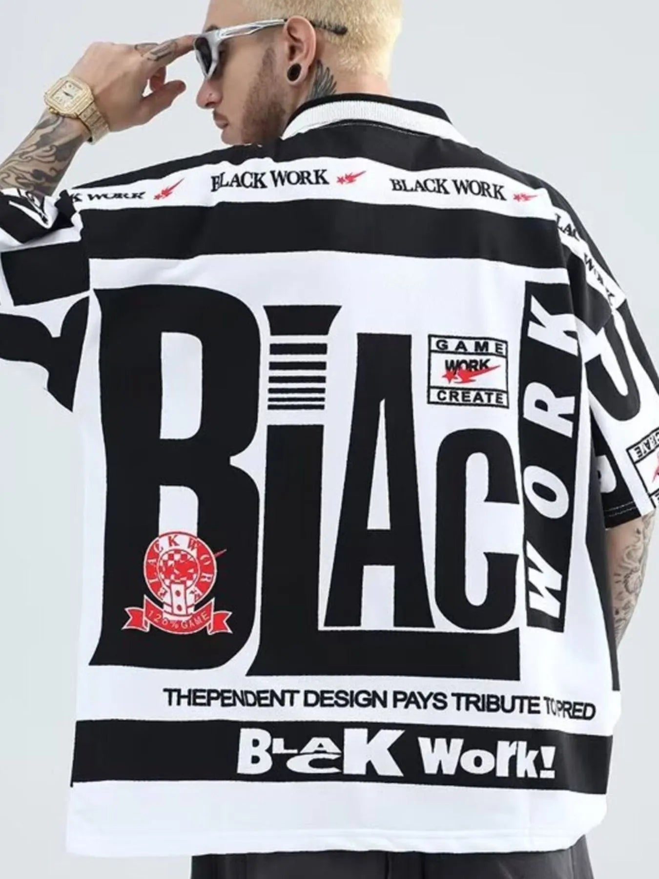 Men's Plus Size Letter Print Half Sleeve Polo Shirt - Premium Men's Polo shirt from Trendsi - Just $23.99! Shop now at Handbags Specialist Headquarter