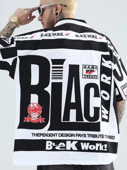 Men's Plus Size Letter Print Half Sleeve Polo Shirt - Premium Men's Polo shirt from Trendsi - Just $23.99! Shop now at Handbags Specialist Headquarter