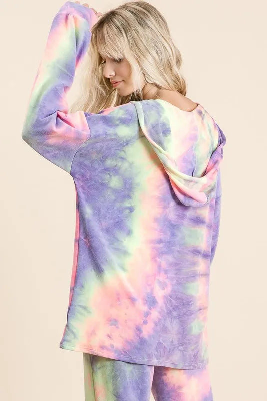 BiBi Tie Dye French Terry Top and Bottom Set - Premium  from Trendsi - Just $28.99! Shop now at Handbags Specialist Headquarter