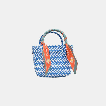 Contrast Woven Handbag with Ribbon - Premium Tote Bag from Trendsi - Just $39.99! Shop now at Handbags Specialist Headquarter