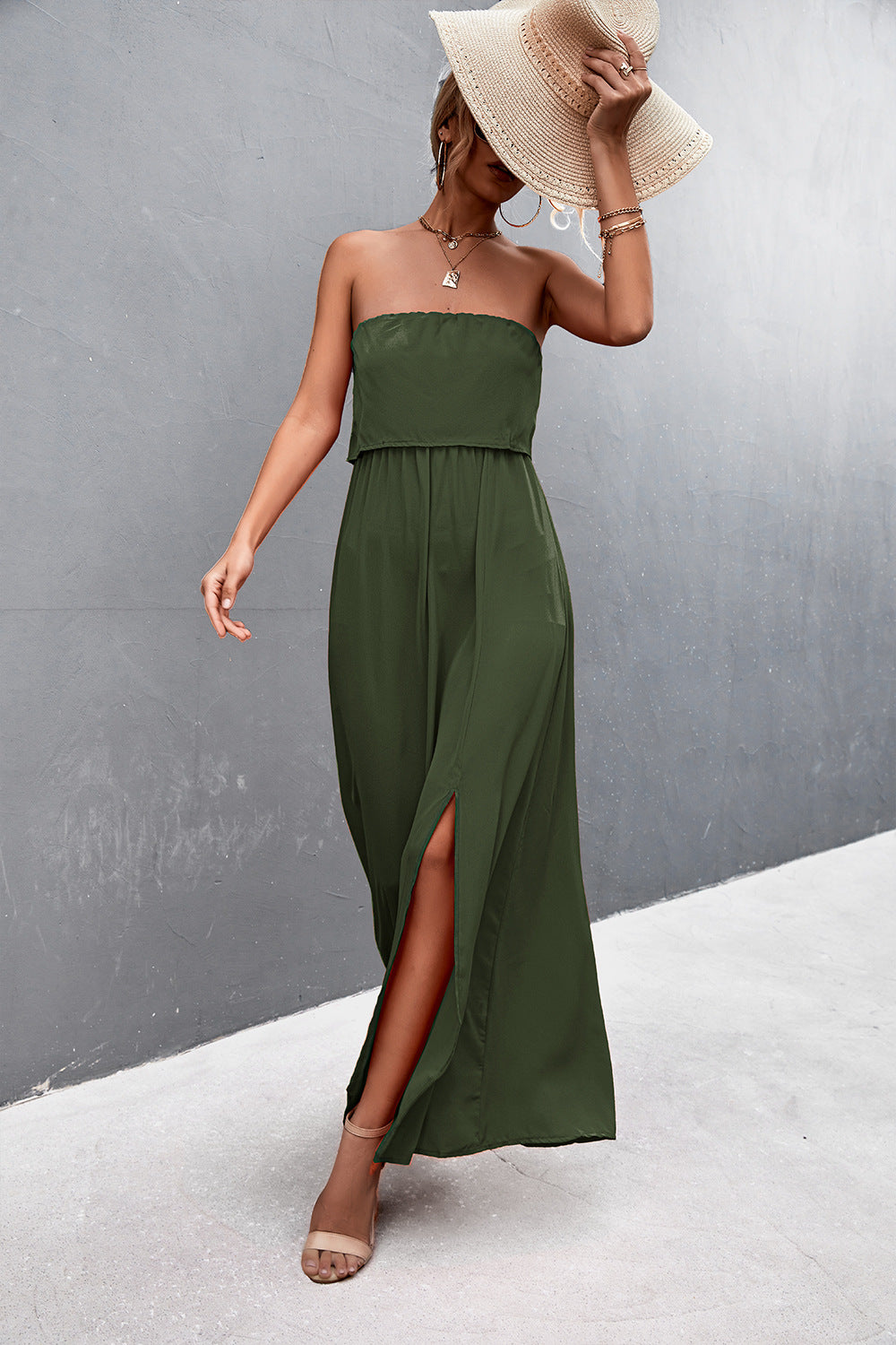 Strapless Split Maxi Dress - Premium Maxi Dress from Trendsi - Just $31.99! Shop now at Handbags Specialist Headquarter