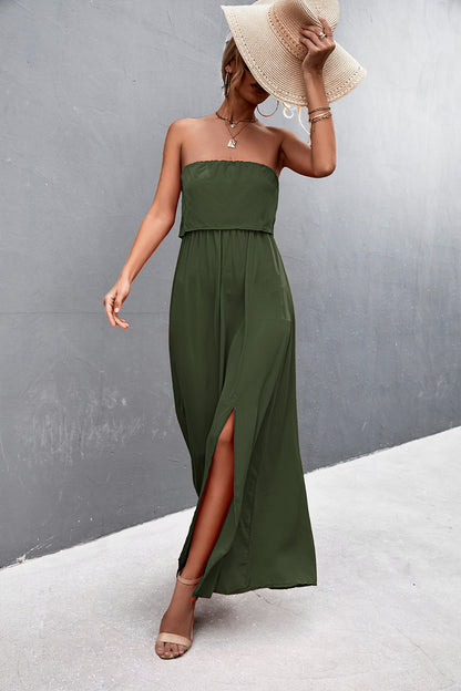 Strapless Split Maxi Dress - Premium Maxi Dress from Trendsi - Just $31.99! Shop now at Handbags Specialist Headquarter