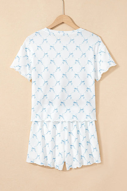 Printed Round Neck Top and Shorts Two-Piece Lounge Set - Premium Sleepwear from Trendsi - Just $39.99! Shop now at Handbags Specialist Headquarter