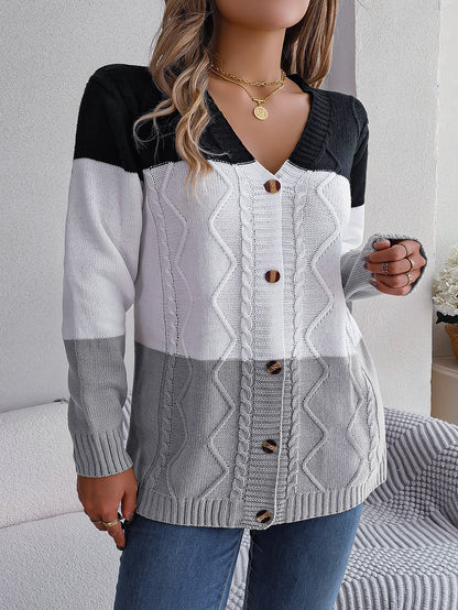 DualTone Cozy Button-Up Sweater