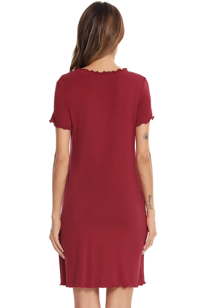 Round Neck Short Sleeve Lounge Dress - Premium Sleepwear from Trendsi - Just $28.99! Shop now at Handbags Specialist Headquarter