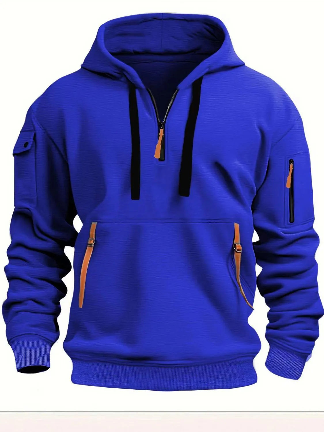 Men's Full Size Half Zip Drawstring Hoodie Plus Size - Premium Men's Sweatshirts from Trendsi - Just $33.20! Shop now at Handbags Specialist Headquarter