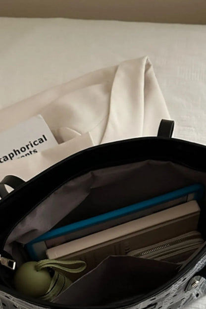 Heart Plaid PU Leather Strap Tote Bag - Premium Tote Bag from Trendsi - Just $29.99! Shop now at Handbags Specialist Headquarter