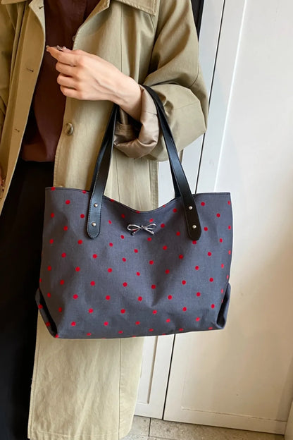Polyester Bow Polka Dot Tote Bag - Premium Tote Bag from Trendsi - Just $39.99! Shop now at Handbags Specialist Headquarter