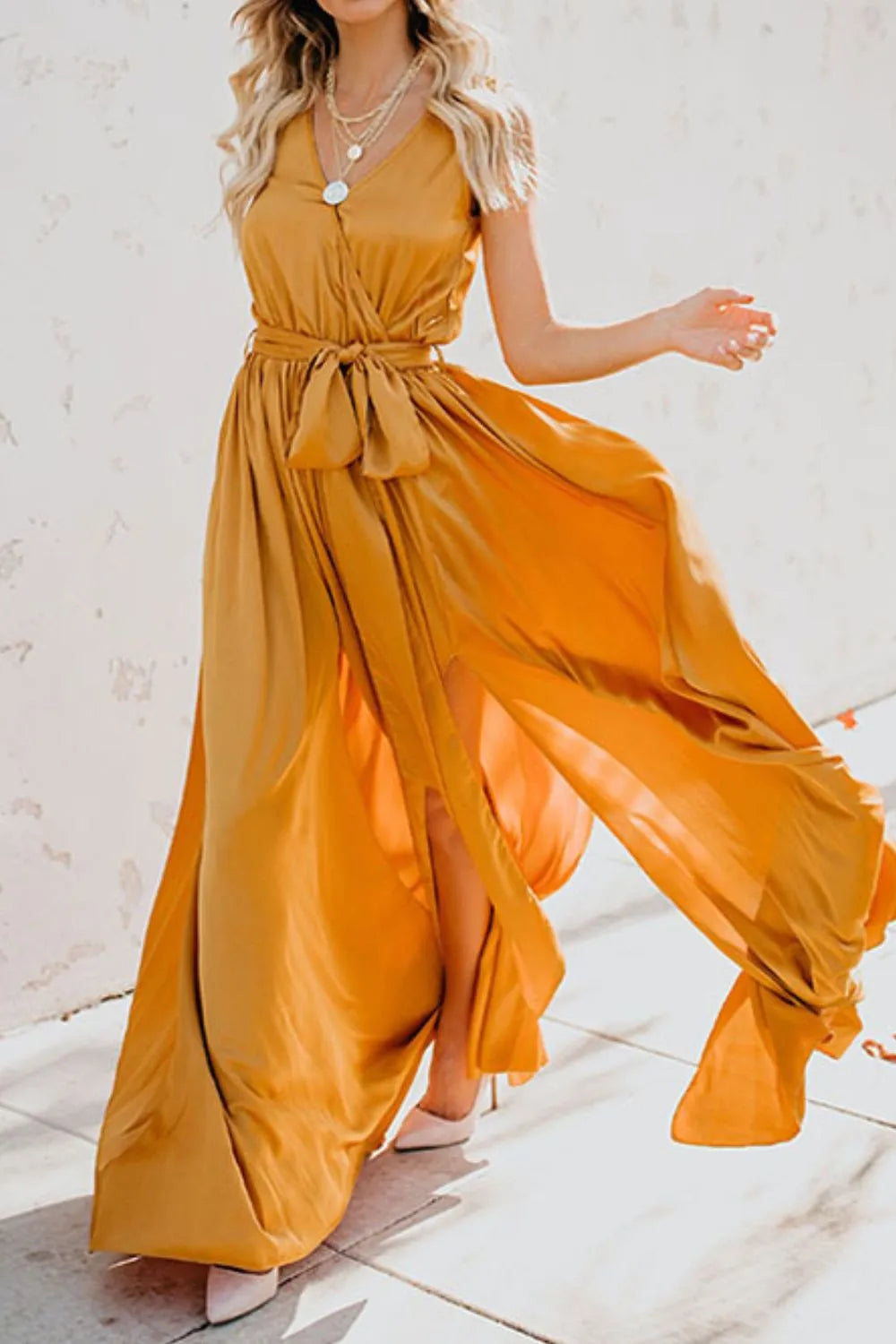 Surplice Tie Waist Maxi Dress - Premium Maxi Dress from Trendsi - Just $39.99! Shop now at Handbags Specialist Headquarter