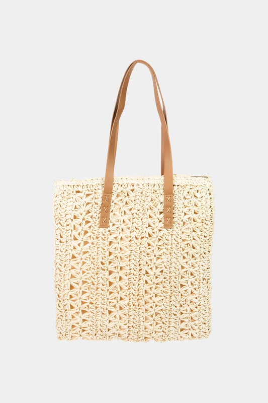 Fame Straw Braided Tote Bag - Premium Tote Bag from Trendsi - Just $32.99! Shop now at Handbags Specialist Headquarter