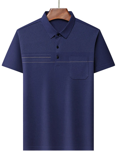 Men's Plus Size Classic Textured Stripe Casual Polo Shirt - Premium Men's Polo shirt from Trendsi - Just $33.99! Shop now at Handbags Specialist Headquarter