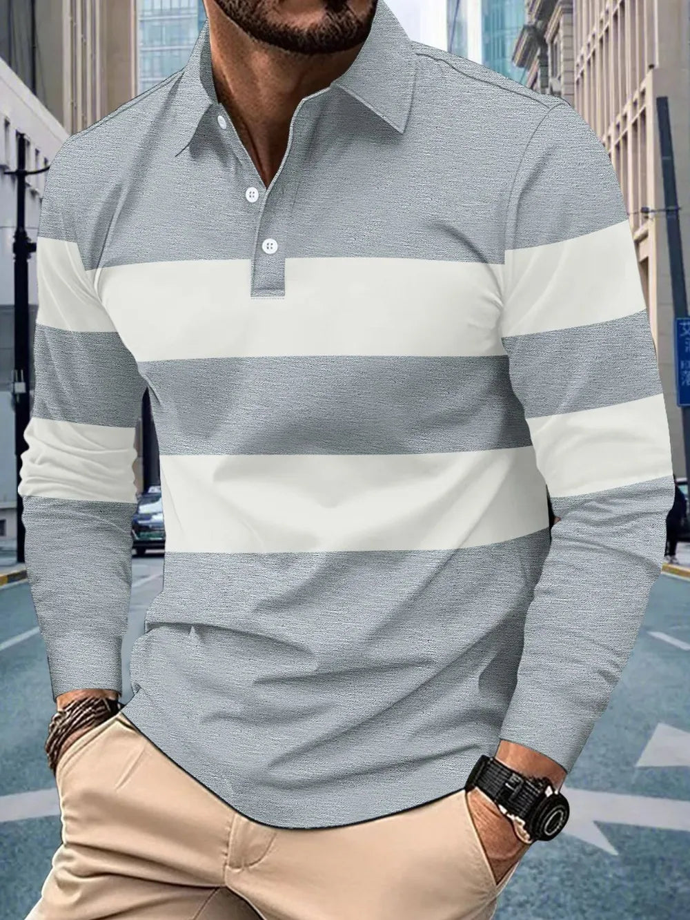 Men's Full Size Collared Contrast Striped Polo Plus Size - Premium Men's Polo shirt from Trendsi - Just $38.99! Shop now at Handbags Specialist Headquarter