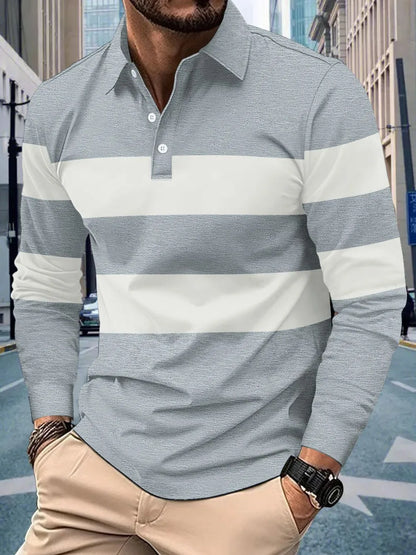 Men's Full Size Collared Contrast Striped Polo Plus Size - Premium Men's Polo shirt from Trendsi - Just $38.99! Shop now at Handbags Specialist Headquarter