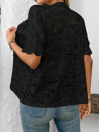 Button Down Half Sleeve Lace Shirt - Premium Women's Down Shirt Tops from Trendsi - Just $27.74! Shop now at Handbags Specialist Headquarter