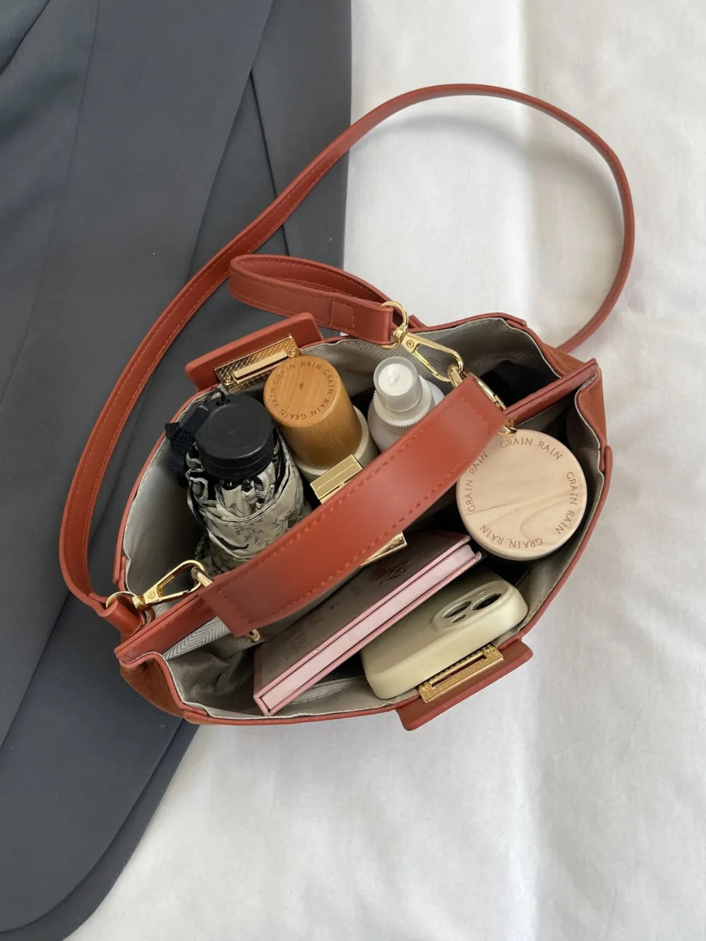 Solid Color Handbag with Removable Strap - Premium handbags from Trendsi - Just $33.99! Shop now at Handbags Specialist Headquarter