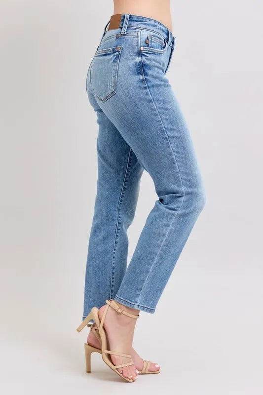 Judy Blue Full Size Mid Rise Vintage Wash Slim Jeans with Cell Phone Pocket Plus Size - Premium Women / Jeans & Denim from Trendsi - Just $60.99! Shop now at Handbags Specialist Headquarter