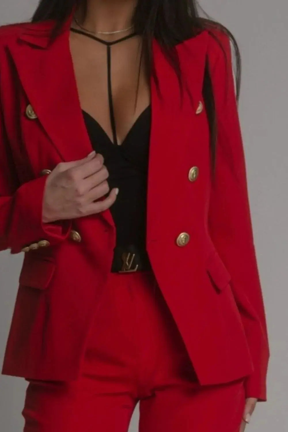 Full Size Lapel Collar Long Sleeve Blazer and Pants Set Plus Size - Premium Women Plus Size from Trendsi - Just $50.80! Shop now at Handbags Specialist Headquarter