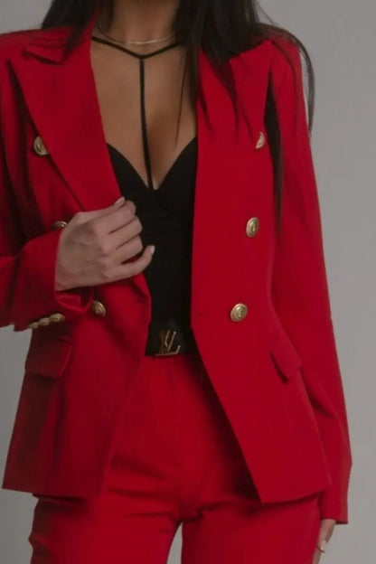 Full Size Lapel Collar Long Sleeve Blazer and Pants Set Plus Size - Premium Women Plus Size from Trendsi - Just $50.80! Shop now at Handbags Specialist Headquarter