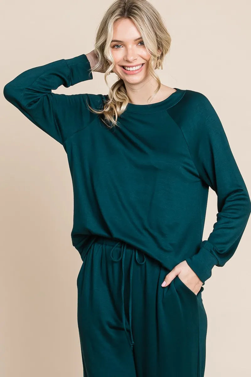 Super Lady Round Neck Raglan Sleeve Top and Drawstring Pants Lounge Set - Premium Sleepwear from Trendsi - Just $41.99! Shop now at Handbags Specialist Headquarter